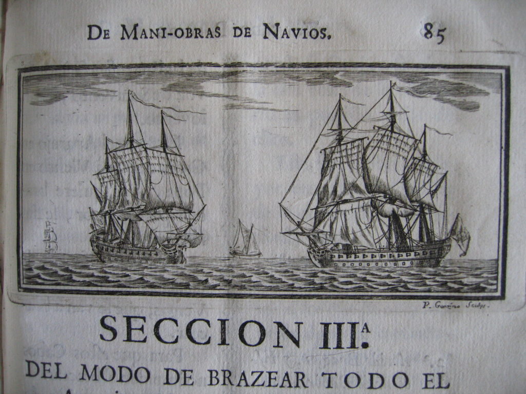 Dos navíos de dos puentes españoles anteriores a 1785, similares al Magnánimo.